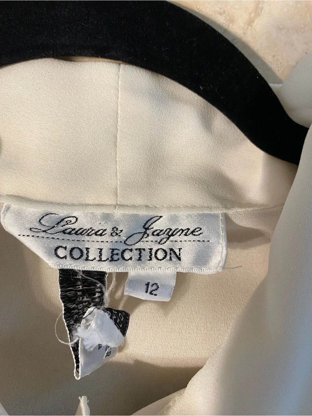 Vintage Ivory Pleated Long-Sleeve Tie-Neck Blouse